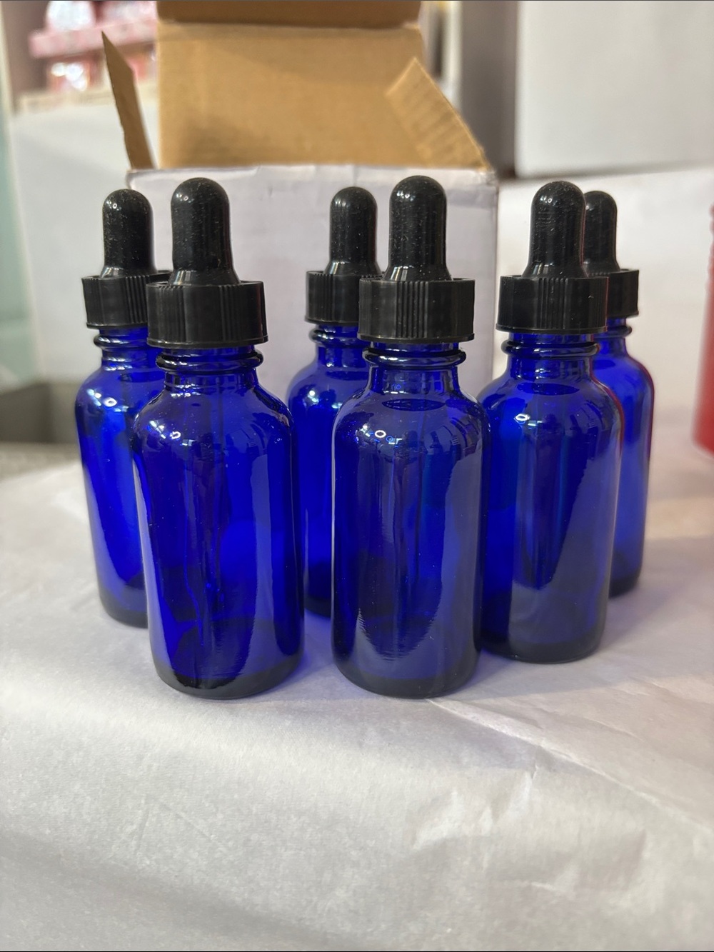 Cobalt Blue Glass 1oz Dropper Bottles - 6 Pack